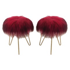 Fuchsia Fur Stools, France 1950s