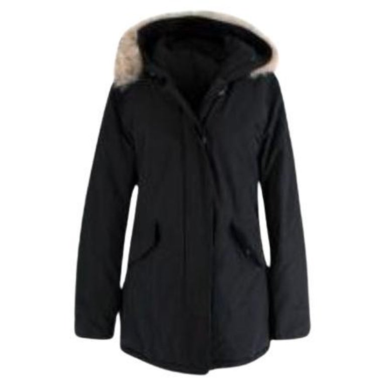 deur Rose kleur extreem Fur Trim Hooded Black Duck Down Coat For Sale at 1stDibs