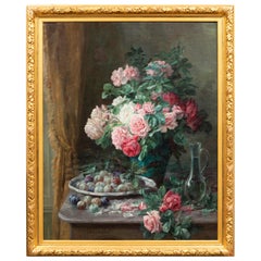 Furcy de Lavault, Still Life of Roses and Plums, 19th Century