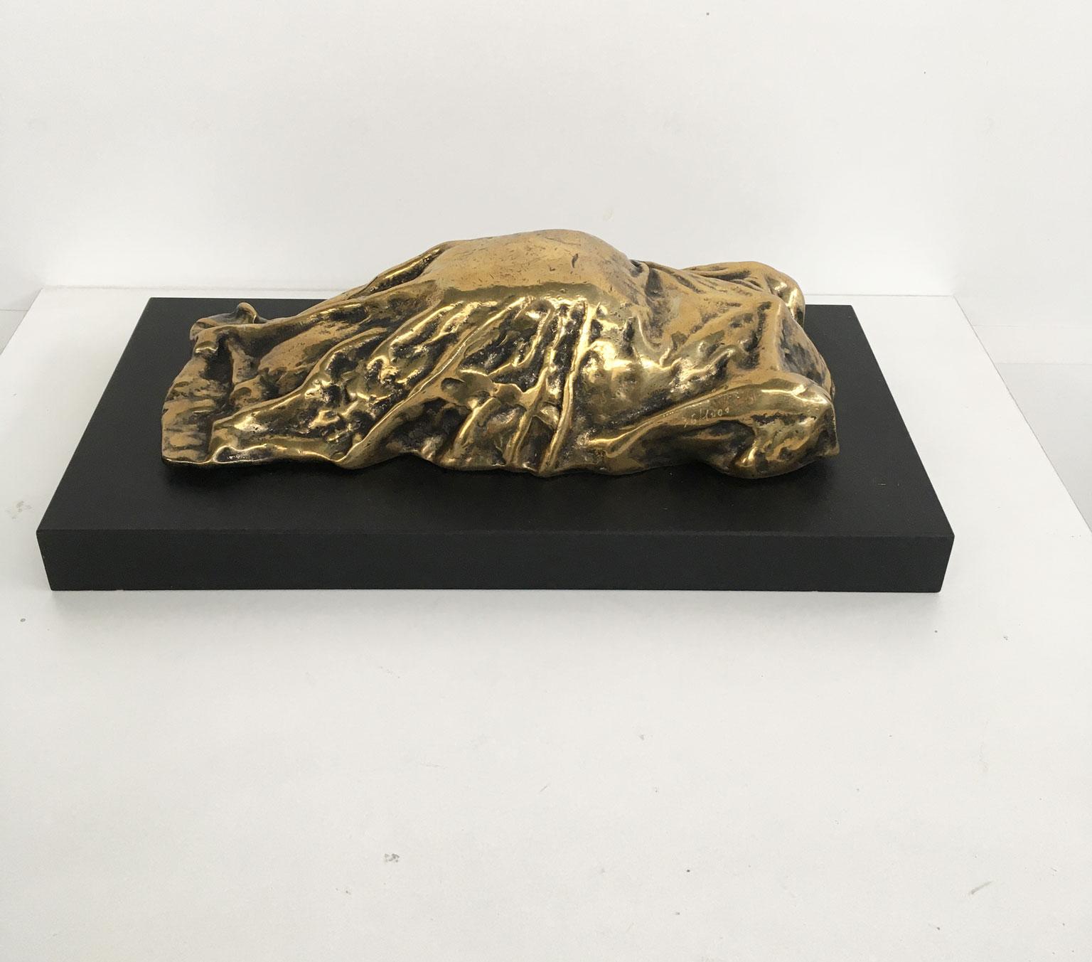 This intense and engaging abstract sculpture was create in 1980 by the Italian artist Furio Giovannacci.
This is a multiple of 1000 specimen, numbered and signed by the artist. The title is "Indianapolis".
The piece is a bronze sculpture on a black