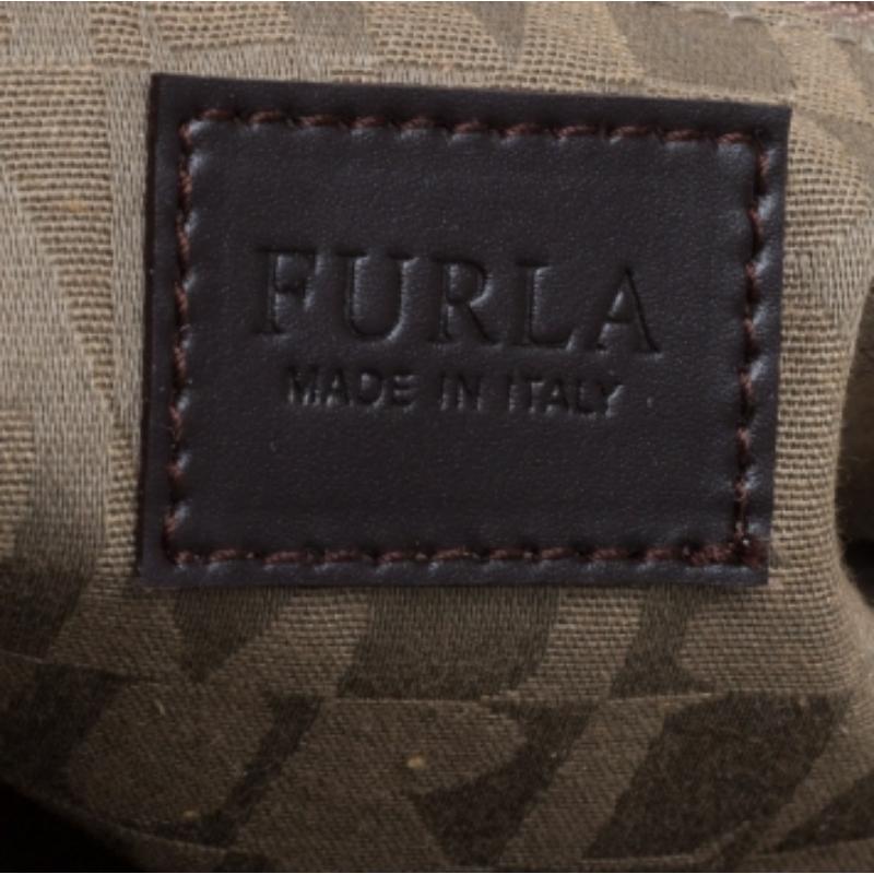 Furla Beige Canvas and Brown Leather Floral Cut Out Shoulder Bag For Sale 4