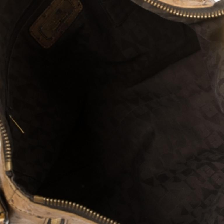 Furla Beige Ostrich Embossed Leather Zip Hobo For Sale 1