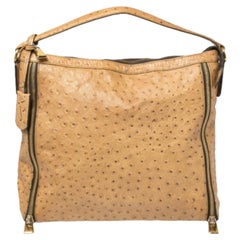 Furla Beige Ostrich Embossed Leather Zip Hobo