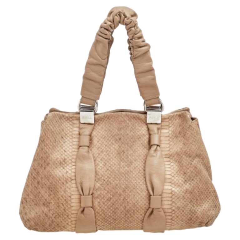 Furla Beige Python Embossed Leather Shoulder Bag