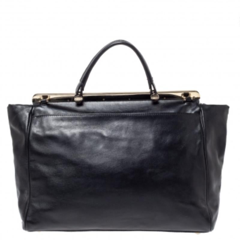 Noir Furla Black/Blue Leather Cortina Top Handle Bag en vente