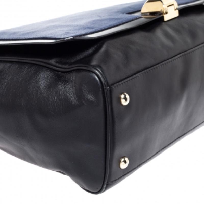 Furla Black/Blue Leather Cortina Top Handle Bag Pour femmes en vente