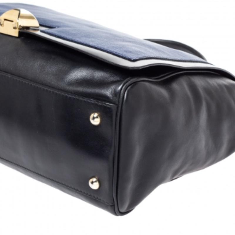Furla Black/Blue Leather Cortina Top Handle Bag en vente 2