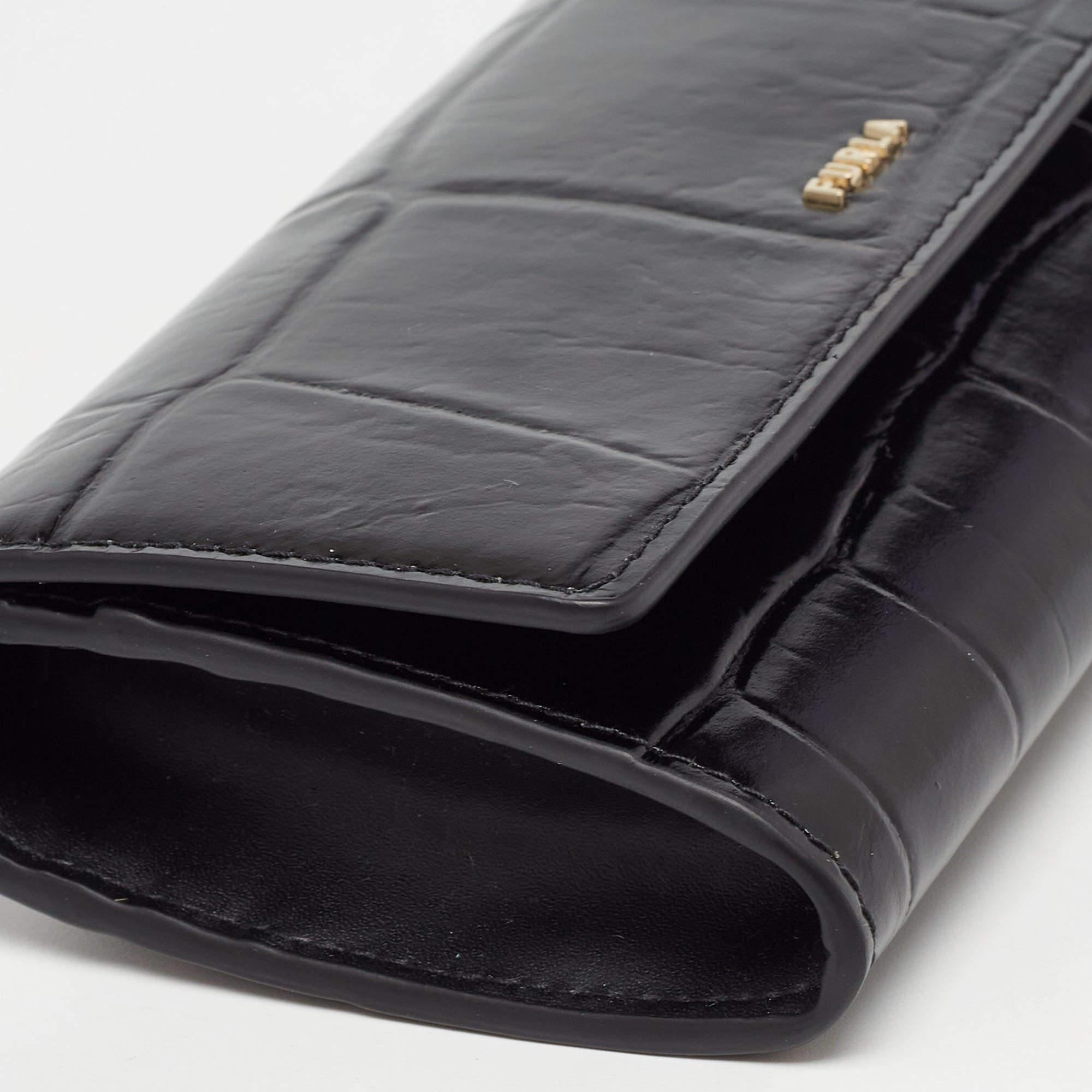 Furla Black Croc Embossed Leather Continental Wallet 2
