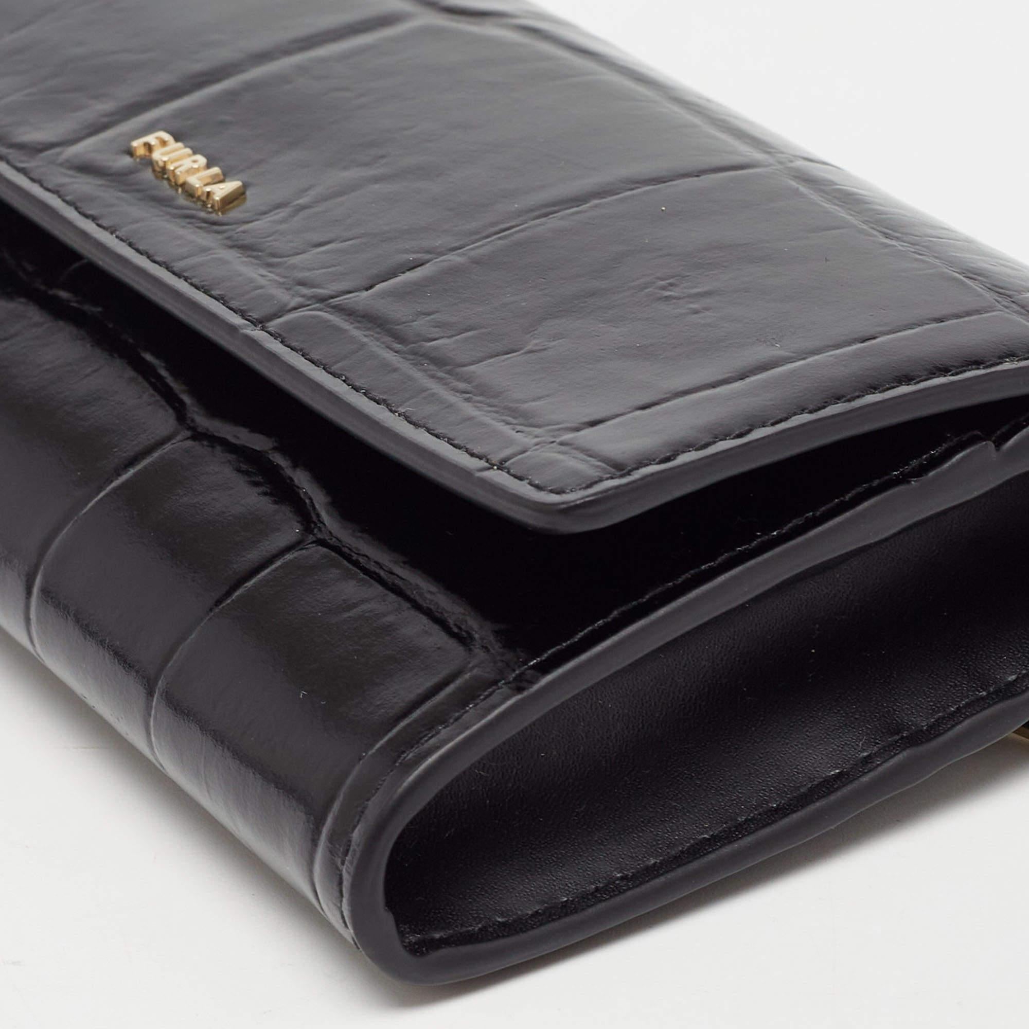Furla Black Croc Embossed Leather Continental Wallet 3