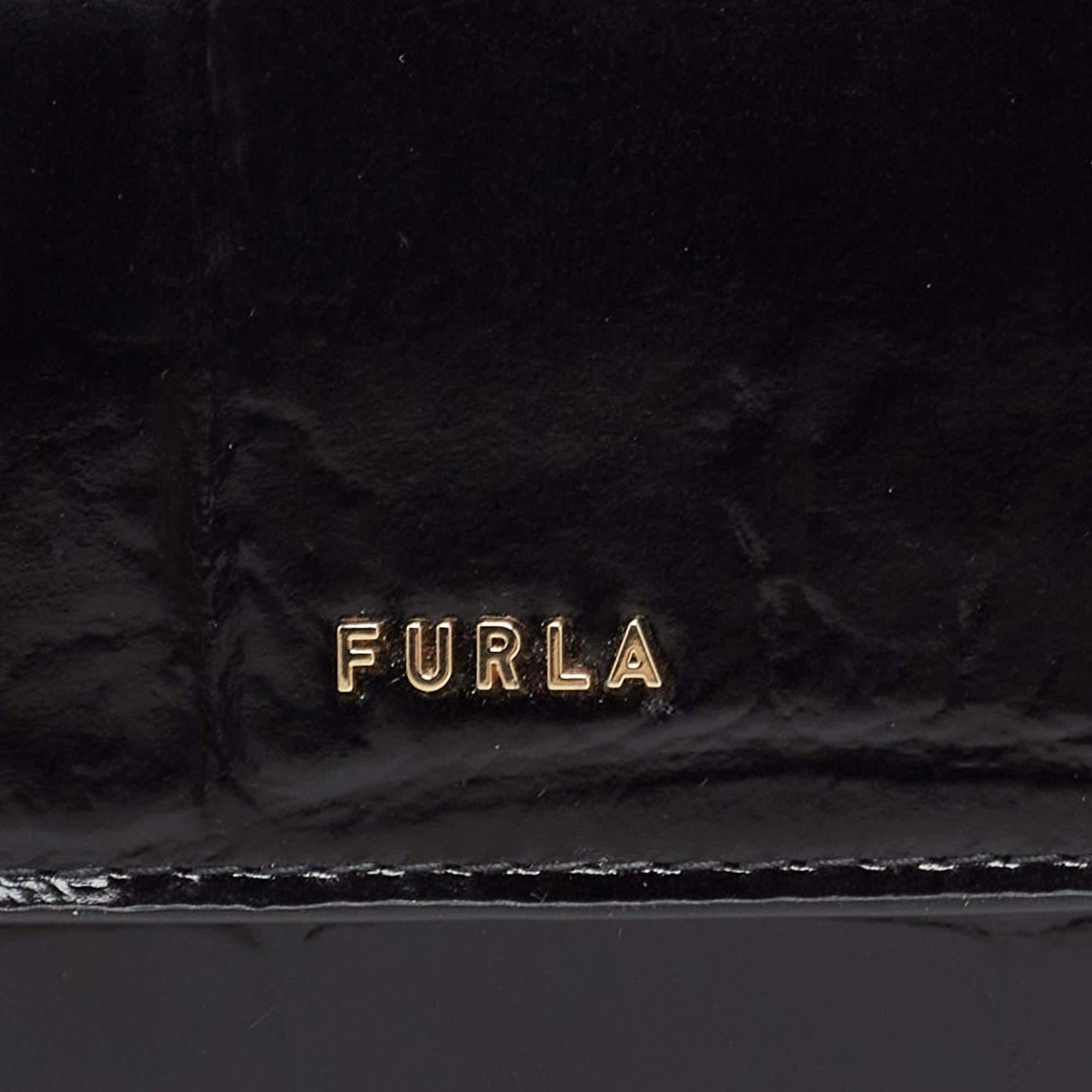 Furla Black Croc Embossed Leather Continental Wallet 5