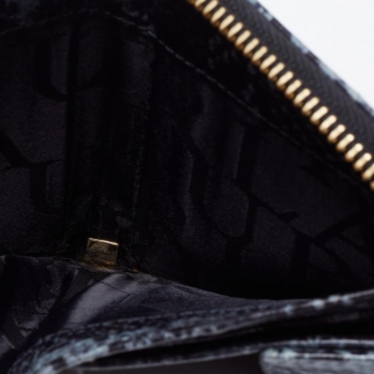 Furla Black/Grey Python Effect Leather Zip Around Wallet For Sale 6