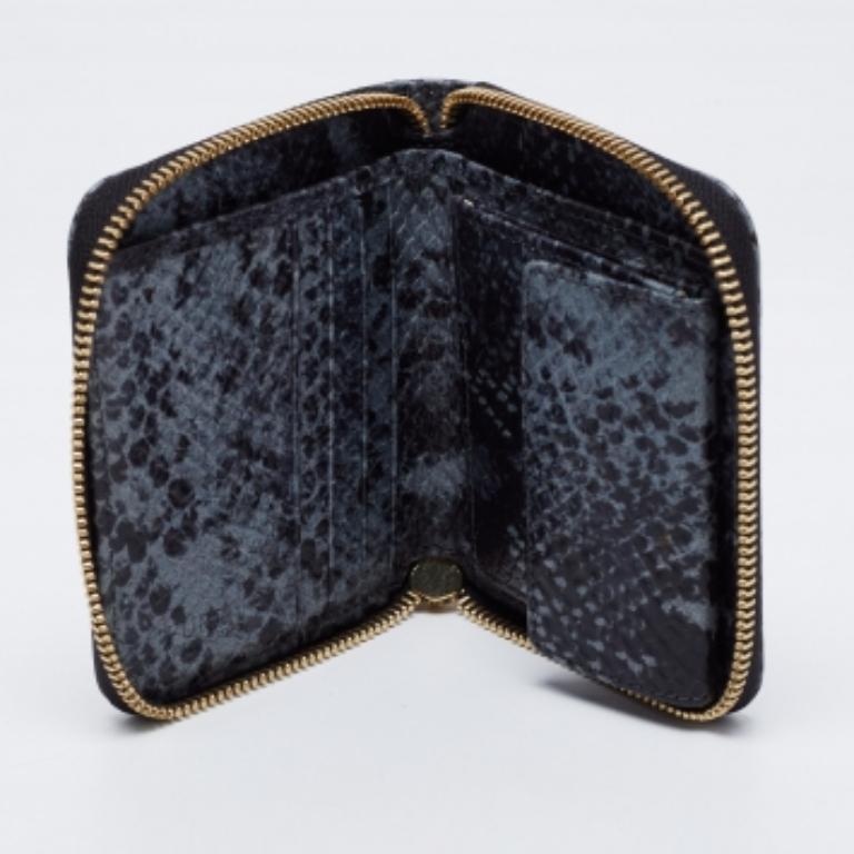 Furla Black/Grey Python Effect Leather Zip Around Wallet For Sale 7