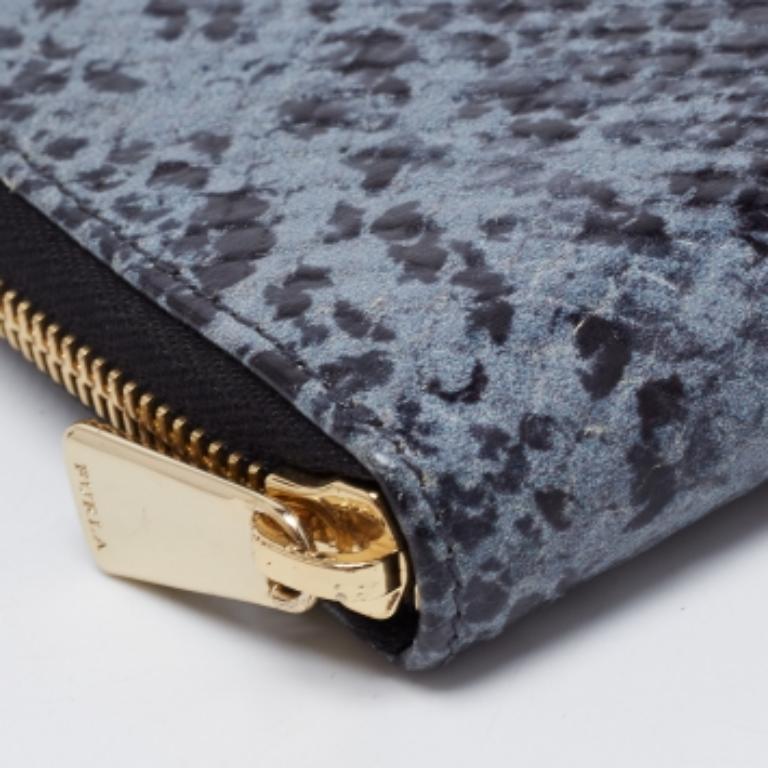 Furla Black/Grey Python Effect Leather Zip Around Wallet For Sale 1