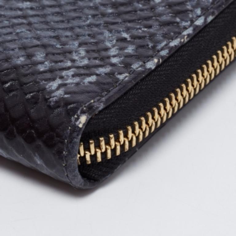 Furla Black/Grey Python Effect Leather Zip Around Wallet For Sale 2