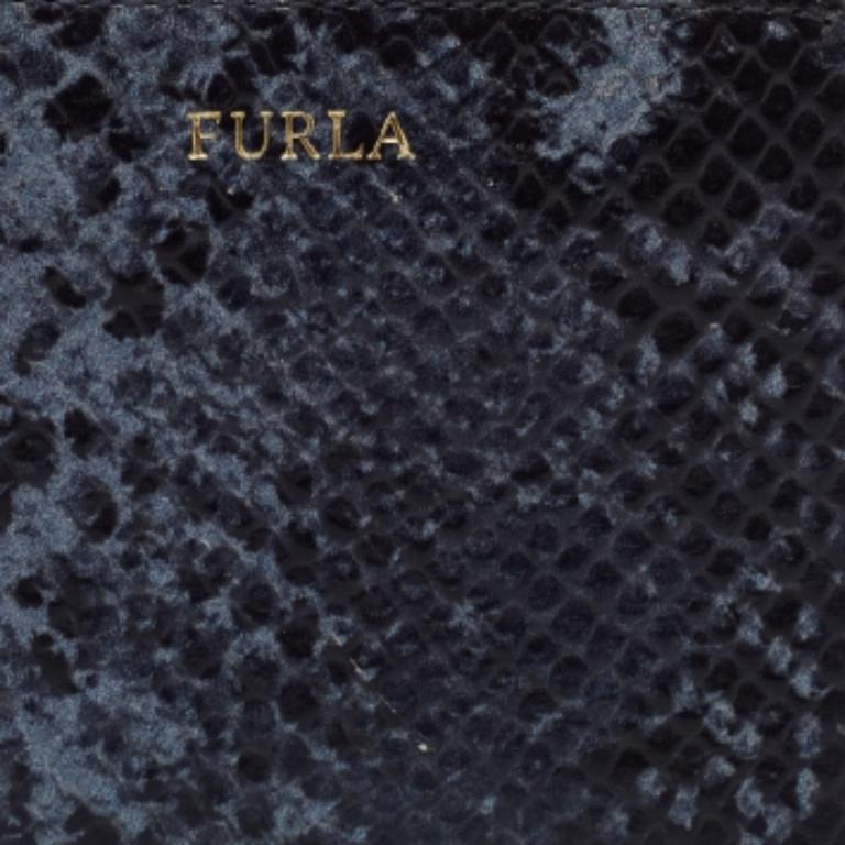 Furla Black/Grey Python Effect Leather Zip Around Wallet For Sale 3