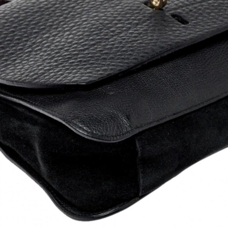 Furla Black Leather and Suede Messenger Bag en venta 1