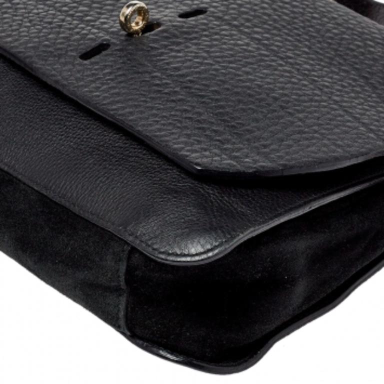 Furla Black Leather and Suede Messenger Bag en venta 2