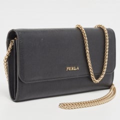 Furla Black Leather Babylon Wallet on Chain