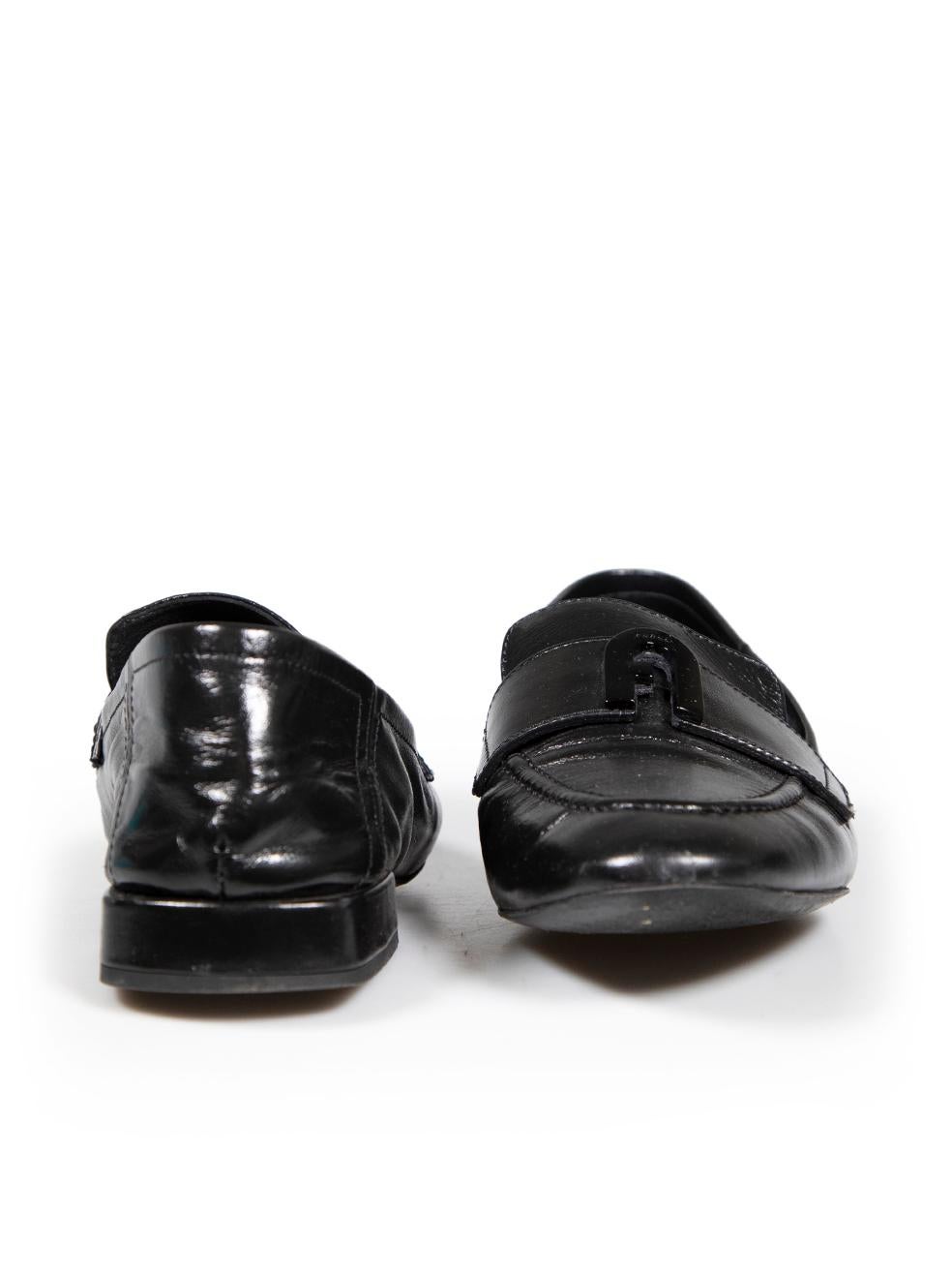 Furla Black Leather High Shine Buckle Loafers Size IT 40 In Good Condition For Sale In London, GB
