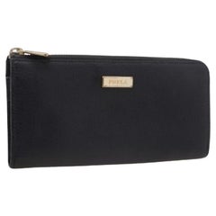 Furla Black Leather Zip Around Wallet