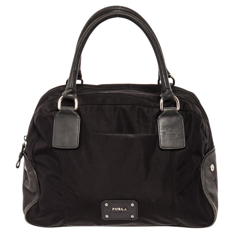 Furla Black Nylon Shoulder Bag with nylon, goldtone hardware, trim tan