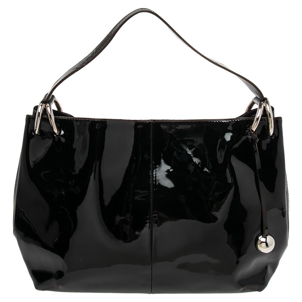 Women's Furla Black Patent Leather Hobo