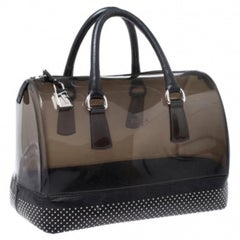 Furla Black PVC and Leather Studded Candy Satchel