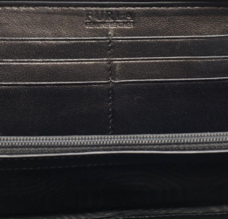 Furla Black Quilted Leather XL Cometa Zip Around Wallet For Sale 3