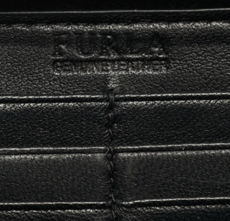 Furla Black Quilted Leather XL Cometa Zip Around Wallet For Sale 5