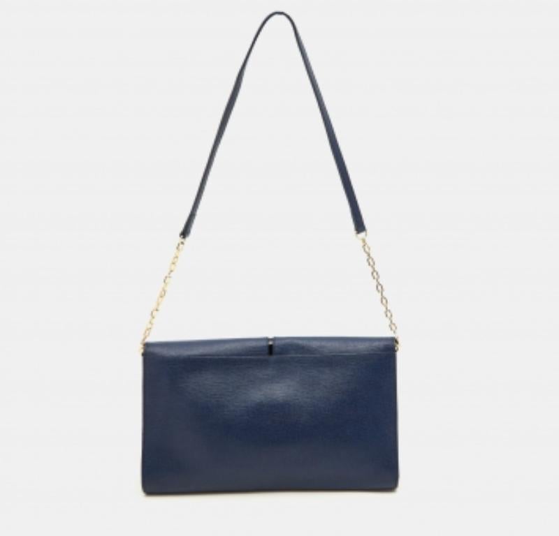 Furla Borsa a tracolla con patta e catena in pelle blu/nera in vendita 3