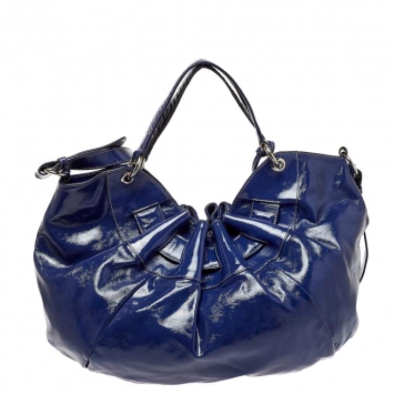 Furla Ninfea Hobo en cuir verni bleu en vente 3