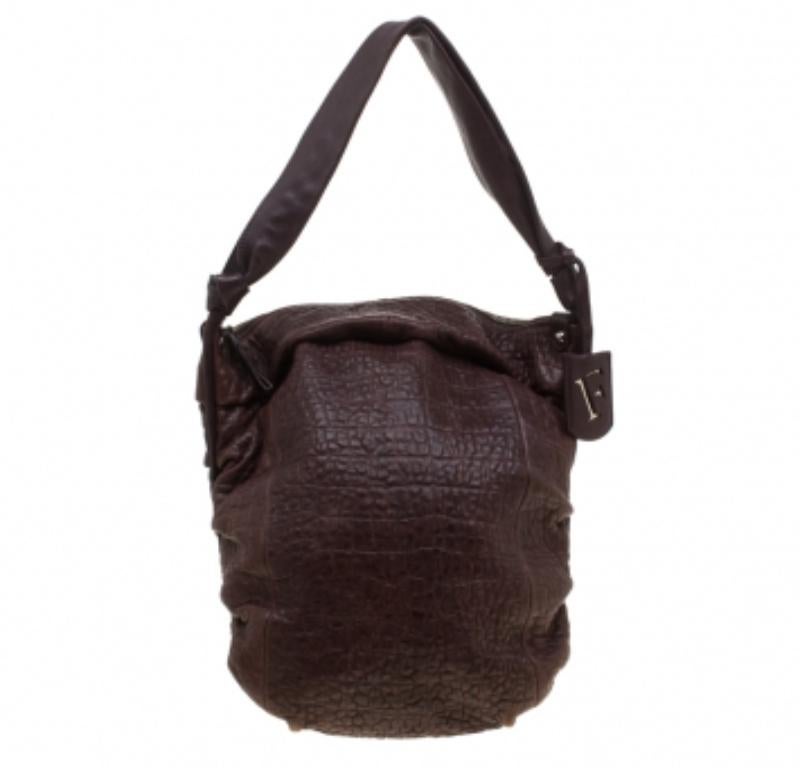 Furla Braune Hobo-Tasche aus Leder mit Krokodilprägung im Angebot 5