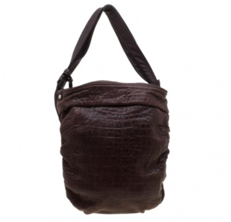 Furla Braune Hobo-Tasche aus Leder mit Krokodilprägung im Angebot 2