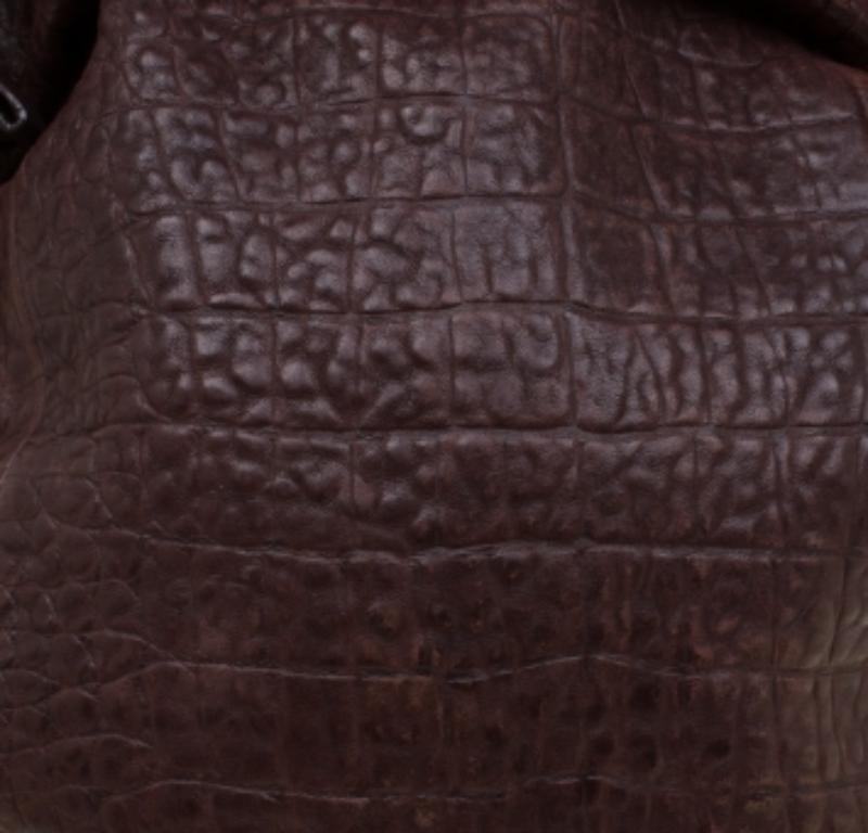 Furla Braune Hobo-Tasche aus Leder mit Krokodilprägung im Angebot 4
