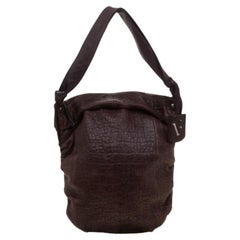Furla Brown Crocodile Embossed Leather Hobo Bag