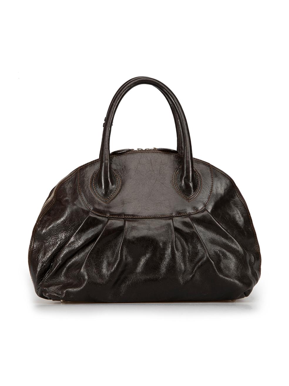 Black Furla Brown Leather Bowler Handbag