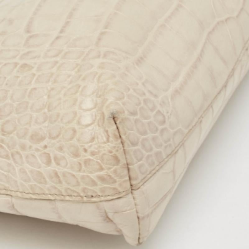 Furla Creme Croc geprägte Leder Tote im Angebot 5