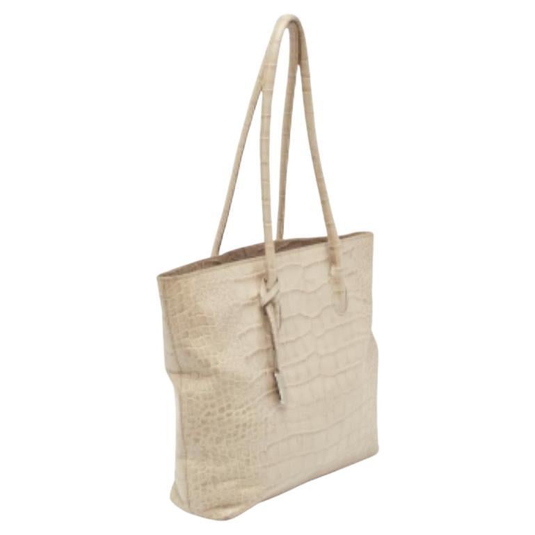 Furla Creme Croc geprägte Leder Tote im Angebot