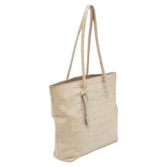 Furla Cream Croc Embossed Leather Tote