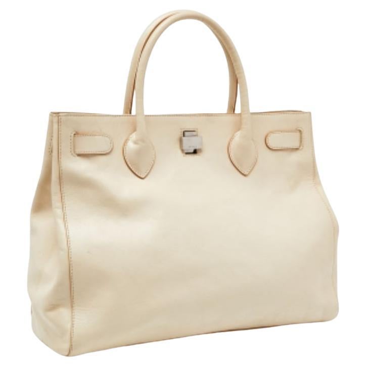 Furla Creme Leder Twist Lock Tote
