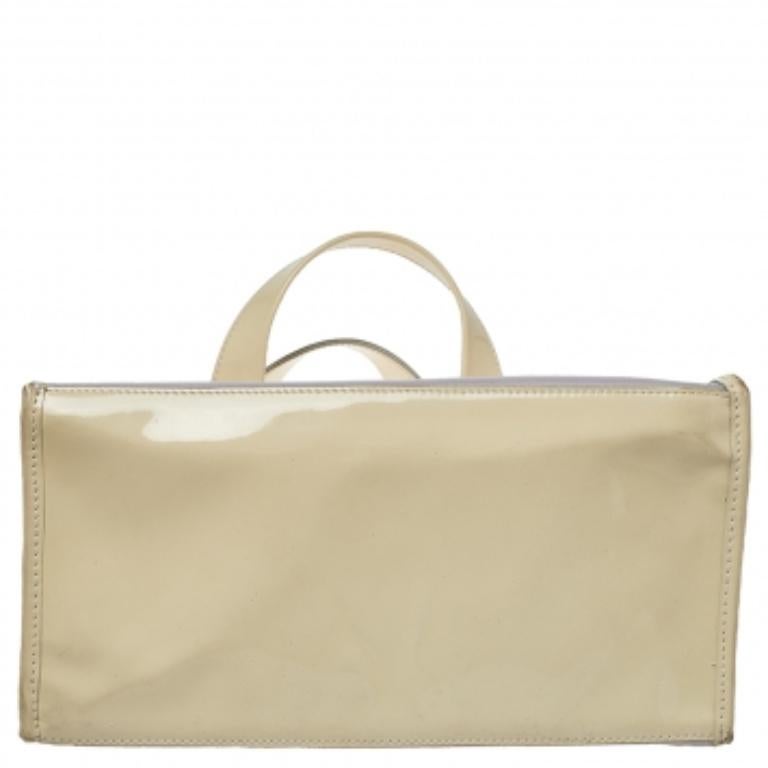 Women's Furla Cream Mesh And Patent Leather Divide It Tote For Sale