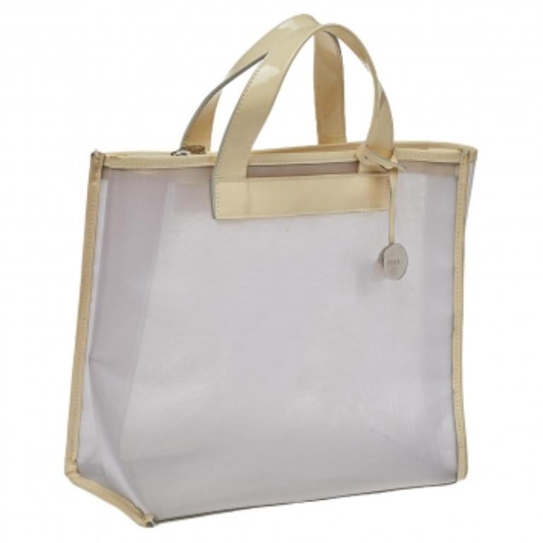 Furla Cream Mesh And Patent Leather Divide It Tote For Sale 4