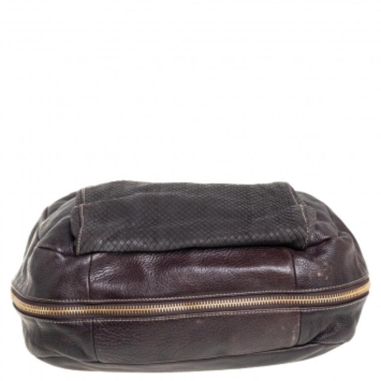 Black Furla Dark Brown Leather Drawstring Hobo For Sale
