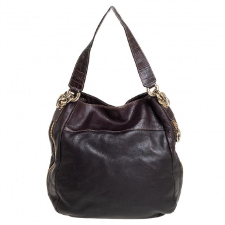 Women's Furla Dark Brown Leather Drawstring Hobo For Sale