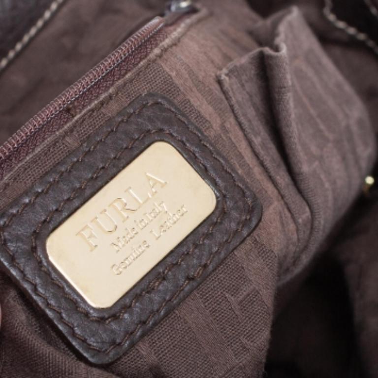 Furla Dark Brown Leather Drawstring Hobo For Sale 1