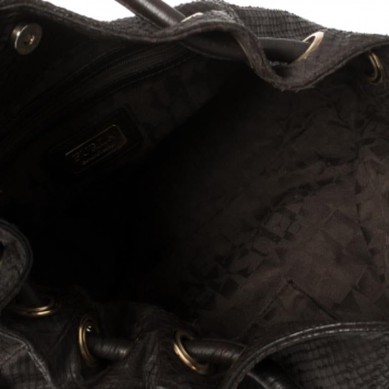 Black Furla Dark Brown Python Effect Tote For Sale