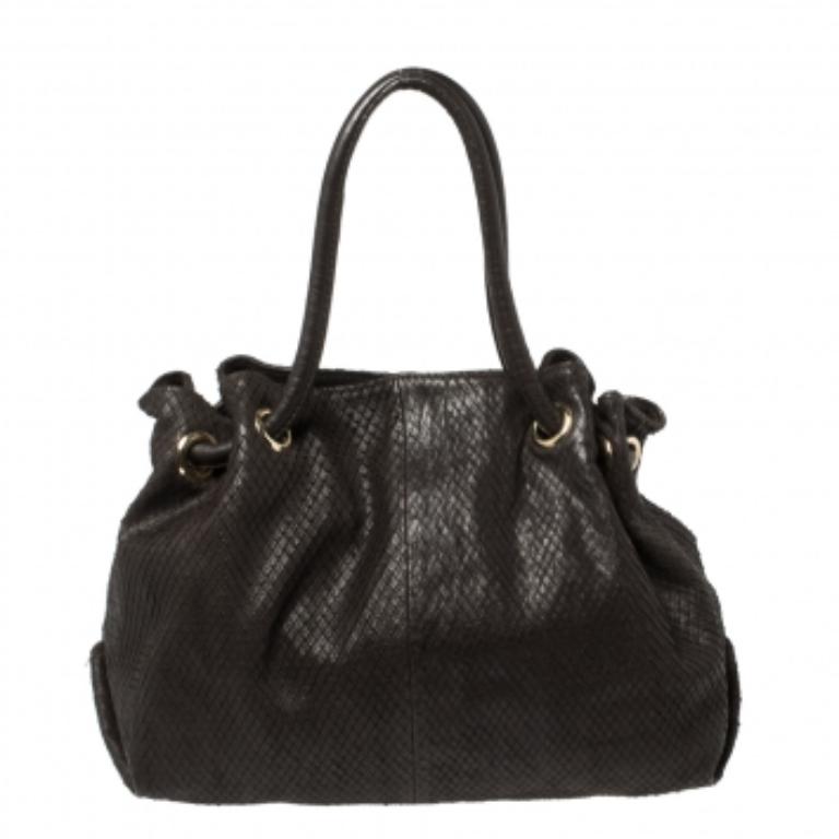 Women's Furla Dark Brown Python Effect Tote For Sale