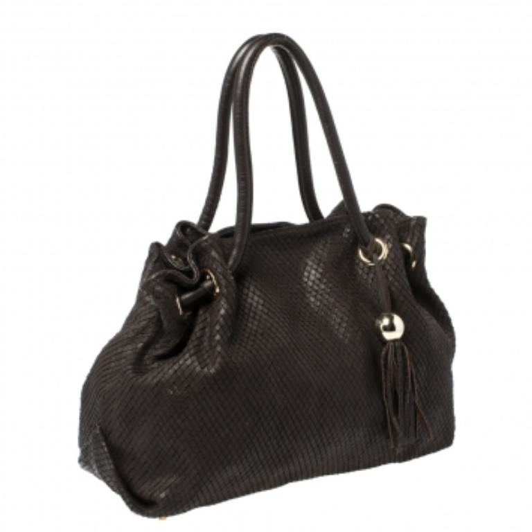 Furla Dark Brown Python Effect Tote For Sale 1