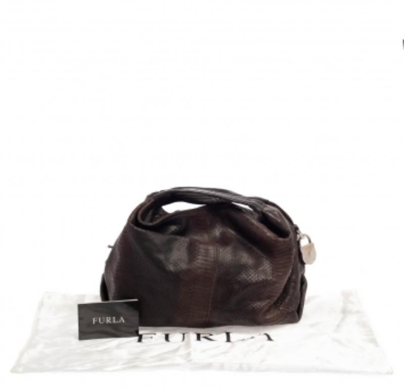 Furla Dark Brown Python Embossed Leather Elisabeth Hobo For Sale 5