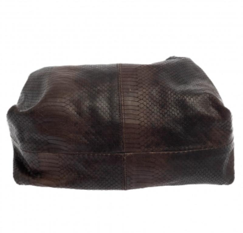 Black Furla Dark Brown Python Embossed Leather Elisabeth Hobo For Sale